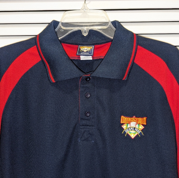 Cooperstown Dreams Park Men's LG Polo Shirt Blue Red Baseball Authentic MLB - Picture 2 of 10